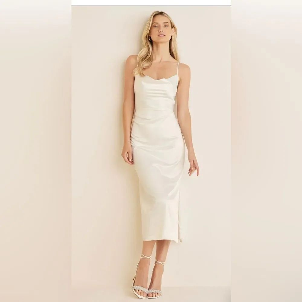 🛍️Cowl Neck Satinny Slip Dress in Ivory New With Tags  Size 8 - Picture 3 of 7